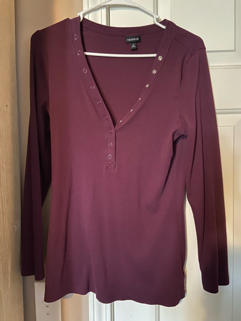 torrid Burgundy Long Sleeve V-Neck Henley Top